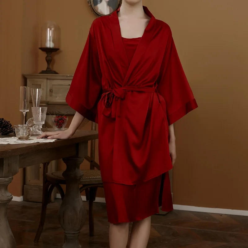 

New sexy ice silk halter nightdress two-piece set silk nightgown home suit sexy pajamas