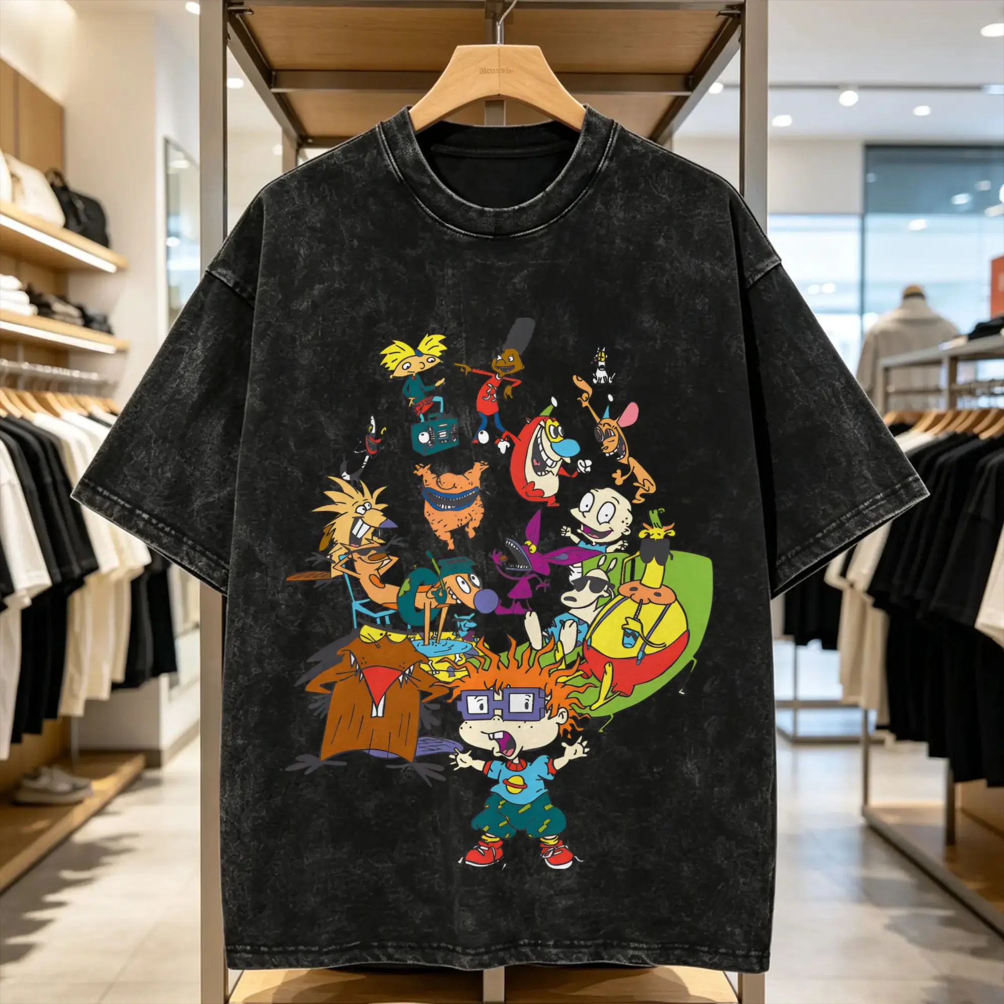 Men's T Shirt R-Rugrat Washed T Shirts Harajuku 90's Party  Summer Tee Shirt Y2K Basic Design Casual Tops Birthday Present