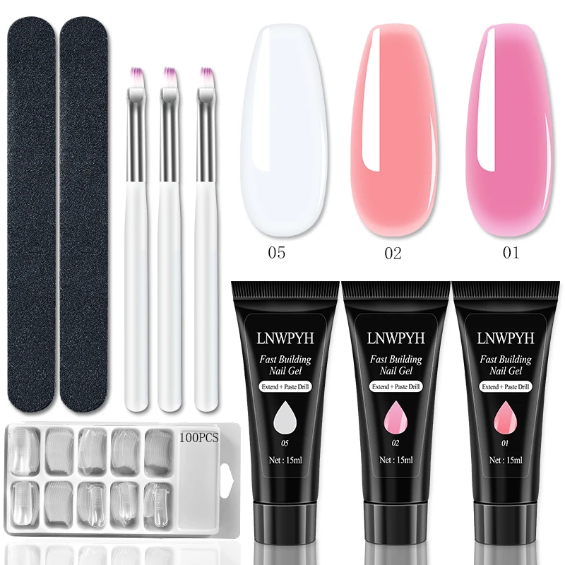Kit de Extensión de Uñas en Gel UV, Set Completo de Manicura con Solución Antideslizante, Herramientas para Extensión Rápida de Uñas