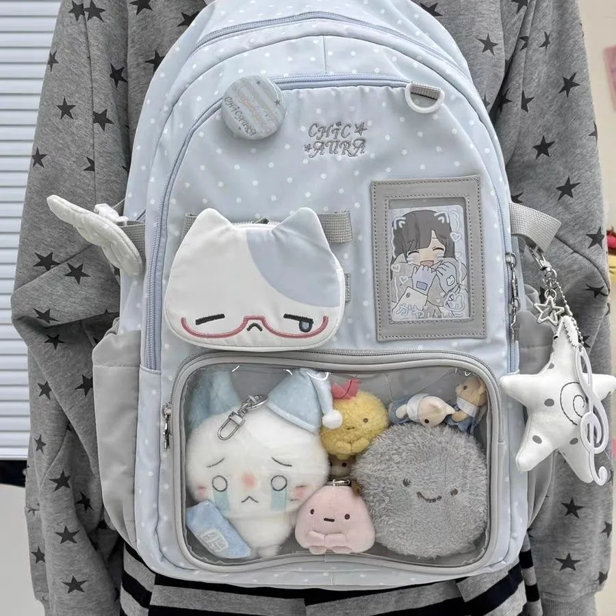 かわいいスクールバッグ女の子バックパック大容量学生ダブルショルダーバッグ透明-bajie-甘いアカデミースタイル子供用バッグ