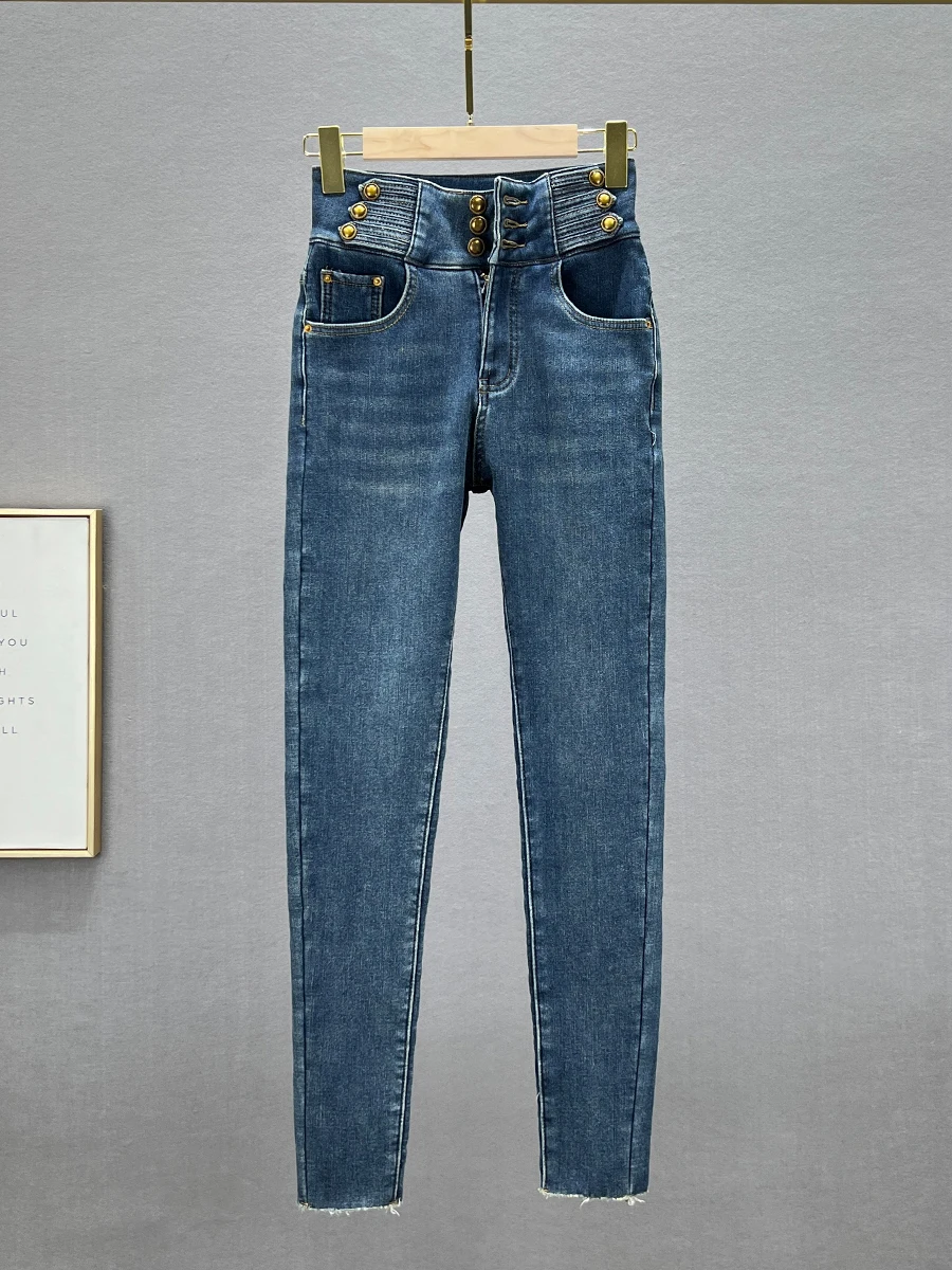 

Women's High Waist Thiened Fce Winter Warm Slimming Pencil Jeans New Sle Small Foot Skinny Jeans Deep Color