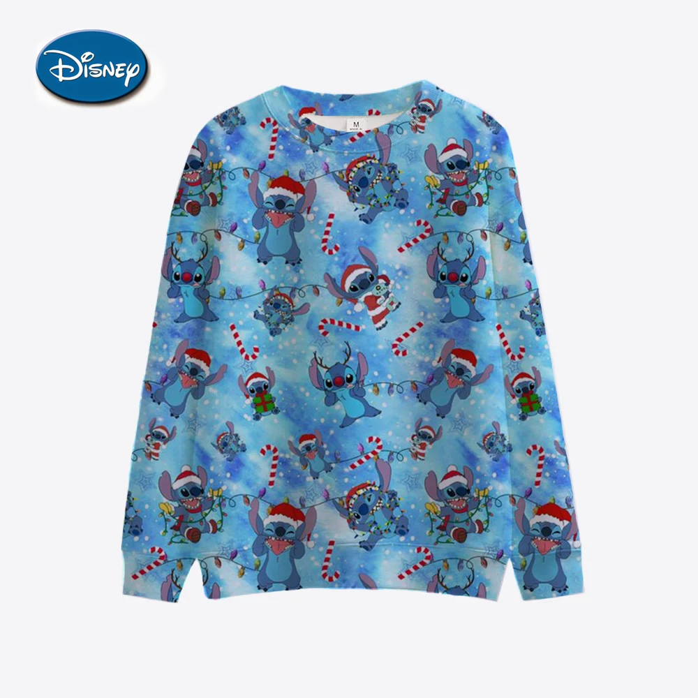 Christmas Women\'s Disney Stitch Fashion Girls\' Long Sleeve Round Neck Sweatshirt Cute Pattern Christmas Shirt Hoodie Women