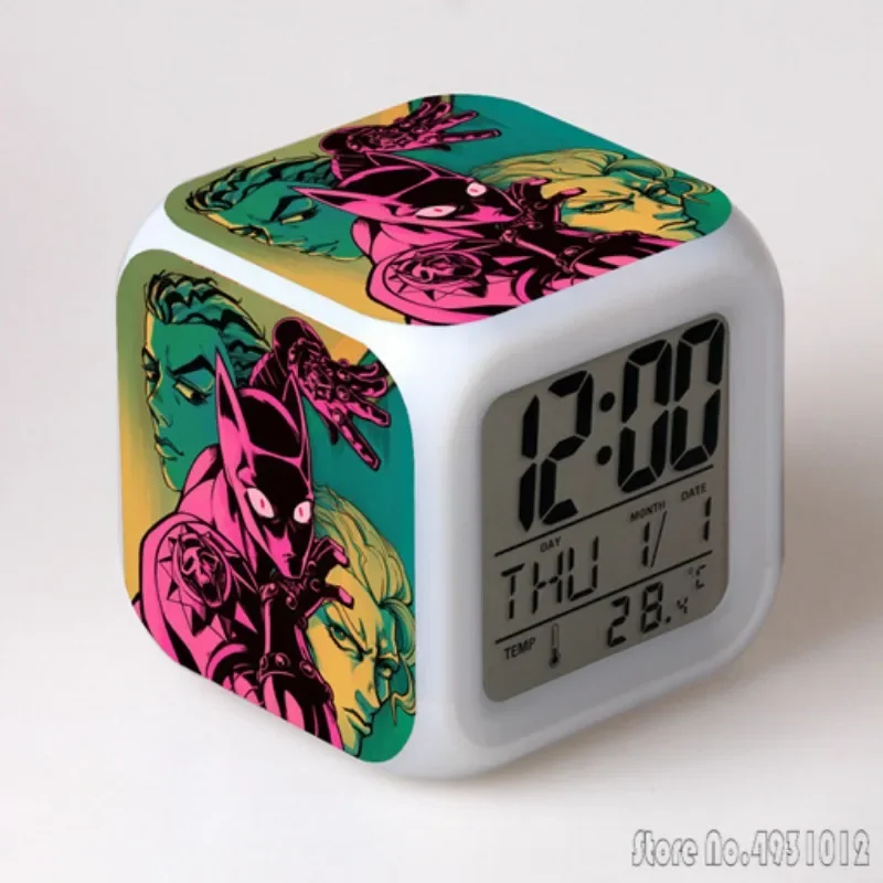 The Wonderful Adventure of Anime Jojo Alarm Clock Creative Student 8x8x8cm LED Cube with Colorful Light Display Time Week Month