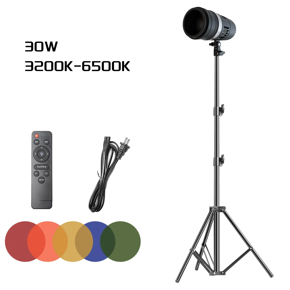 30W Adjustable LED photography Spotlight Five Color With Tripod for Softbox Lighting Portrait Flash Studio Accessories