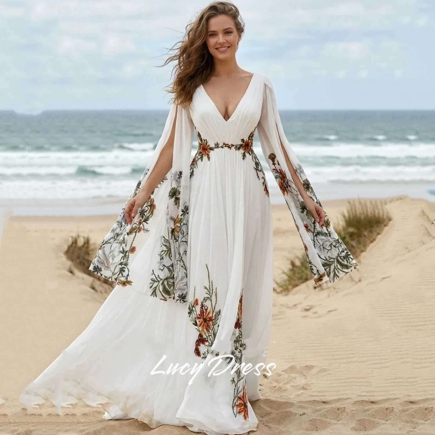 Lucy Customized vestido de novia wedding dresses bride wedding dresses floral fabric luxury vestido de noivas para casamento