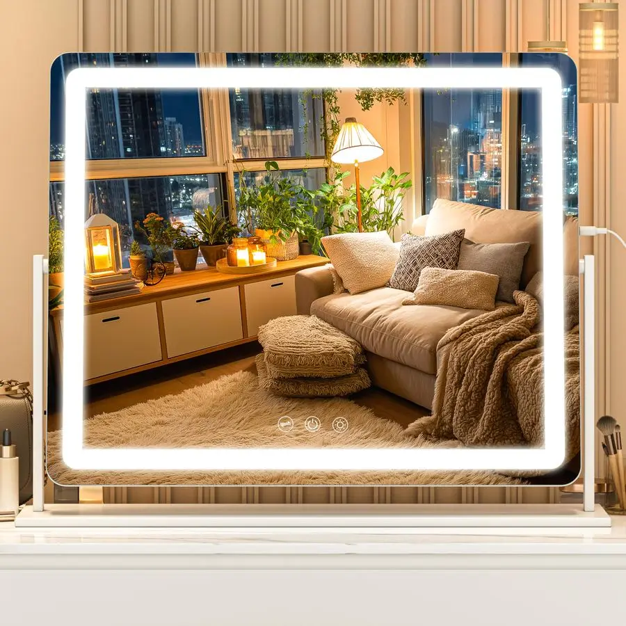 

Зеркало для макияжа с подсветкой, 23,6 x 20 см, сенсорное управление, 3 цвета освещения, регулируемая яркость, для туалетного столика