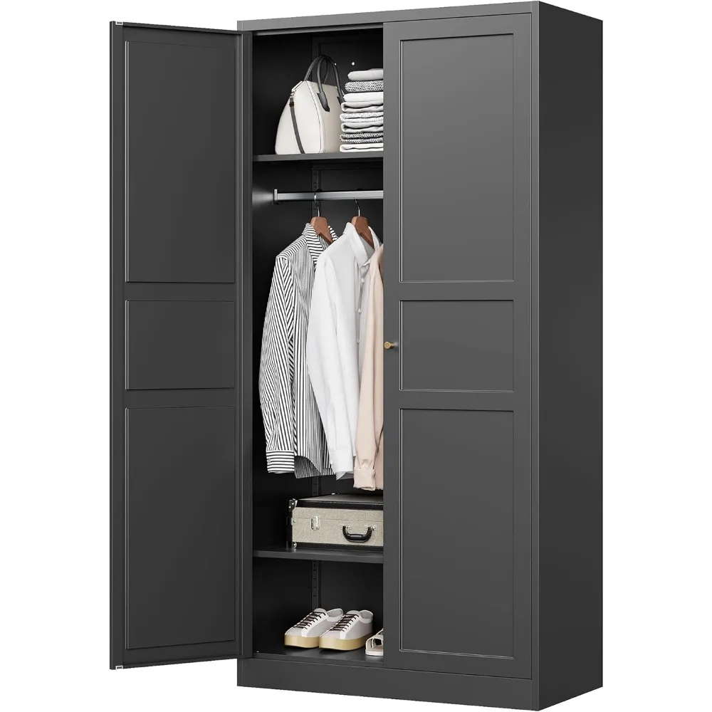 

Wardrobe Closet with 2 Doors, 72" Metal Wardrobe Cabinet with Hanging Rod, Bedroom Armoires Laundry Room and Office Clothes Sto