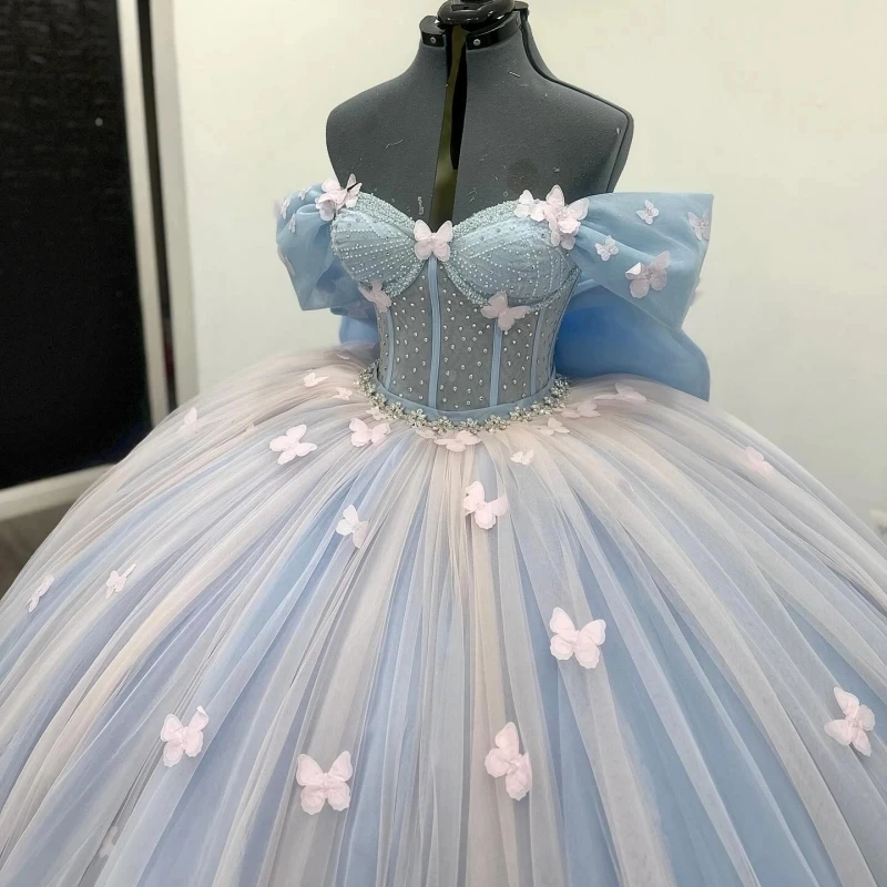 

Customized Cinderella Princess 15th Girl Quinceanera Dresses Butterfly Puffy Tulle Skirt Prom Birthday Party Vestido De xv Anos
