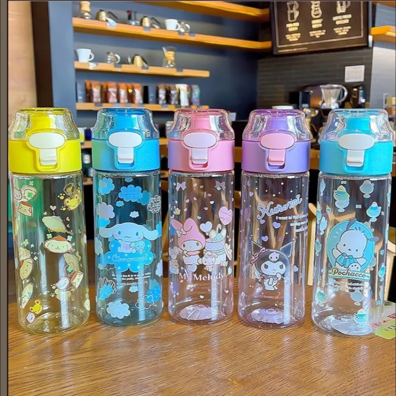 Sanrio Summer Water Cup Kawaii Cartoon Cinnamoroll Kuromi Melody Plastic Cup Cute High Temperature Resistant Water Bottle Gifts