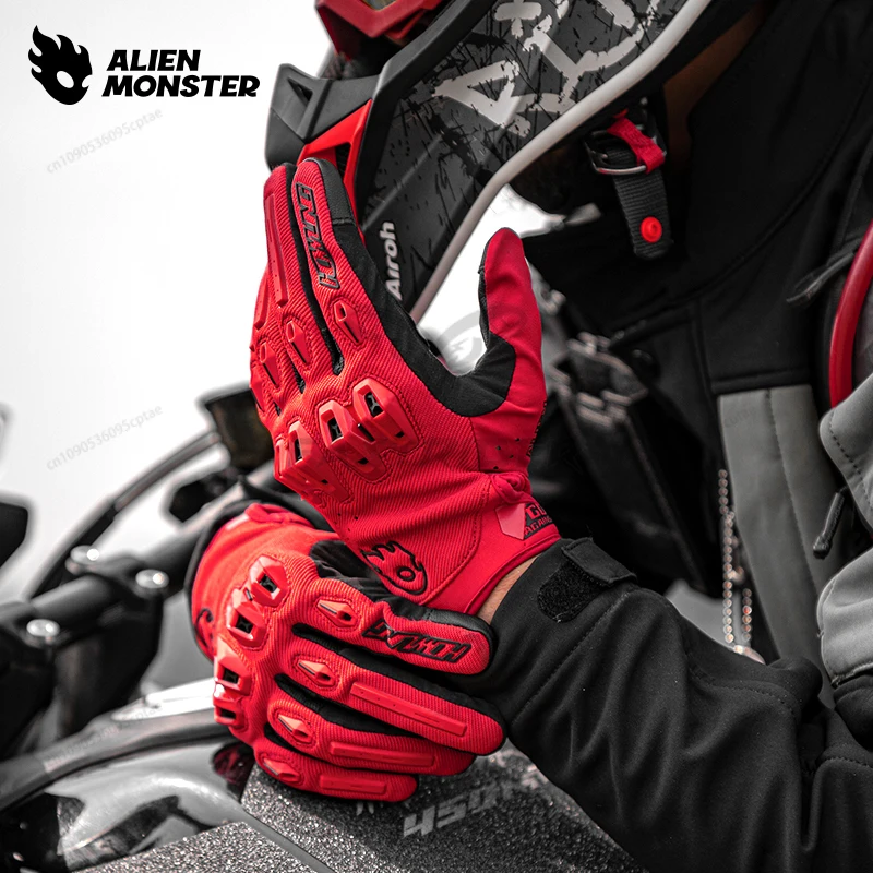 

Мотоциклетные перчатки Alien Monster, перчатки из овчины и полиэстера, летние дышащие перчатки EU CE Guantes Moto, красные, черные, внедорожные перчатки XS-XXL