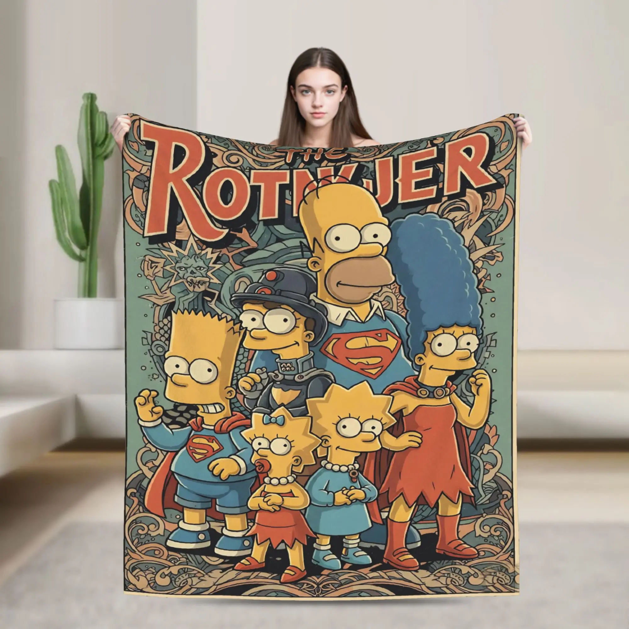 Family Collectible Poster Warm Soft Blanket The Simpsoned Airplane Plush Throw Blanket Bedroom Flannel Bedspread Sofa Bed Cover