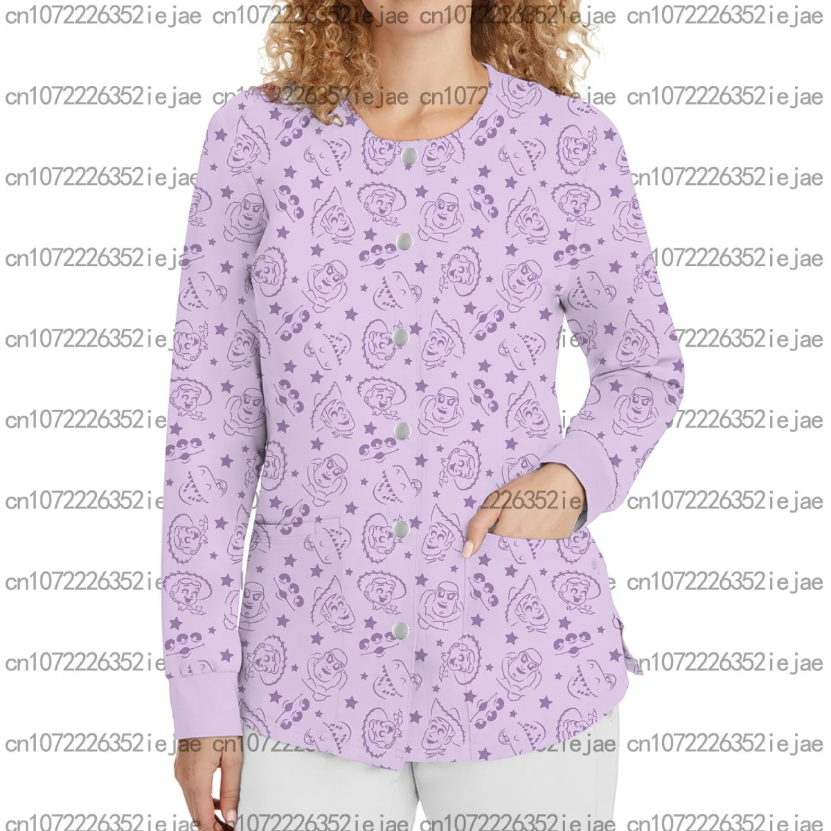 女性のラウンドネックつや消しジャケットカジュアルファッション医療美容サロンコートトイストーリー漫画女性の病院ナース制服