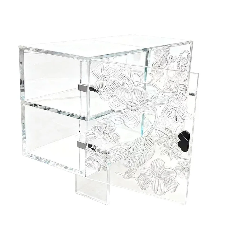 Embossed pattern acrylic storage cabinet, multi-layer transparent display cabinet, light luxury art living room storage decorati