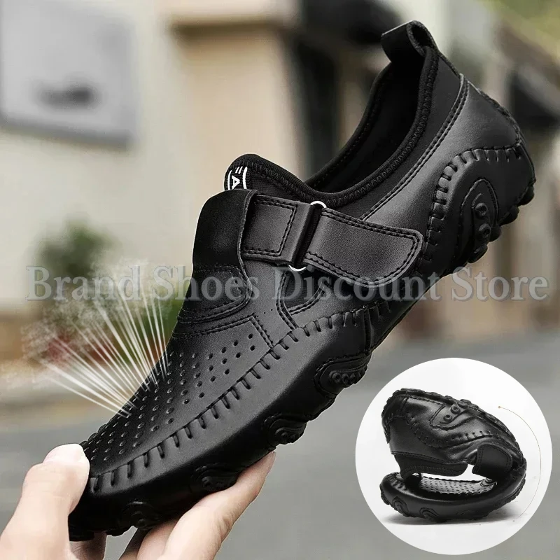 Genuine Leather Men Shoes Casual Italian Hollow Out Men Loafers Summer Breathable Driving Shoes Slip on Moccasins Zapatos Hombre