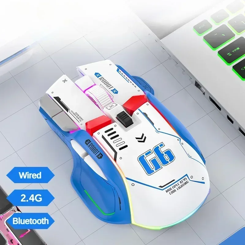 Freewolf G6 Wireless Bluetooth Mouse 4000DPI RGB Voice-Activated Lighting 1000HZ Polline Rate Gaming Mouse Gamers Accessories