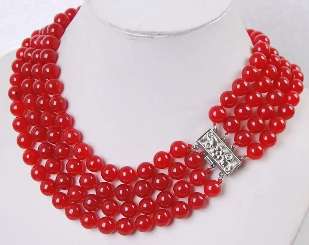 

charming! 4Rows 8MM Red Ruby Round Beads Gemstone Necklaces