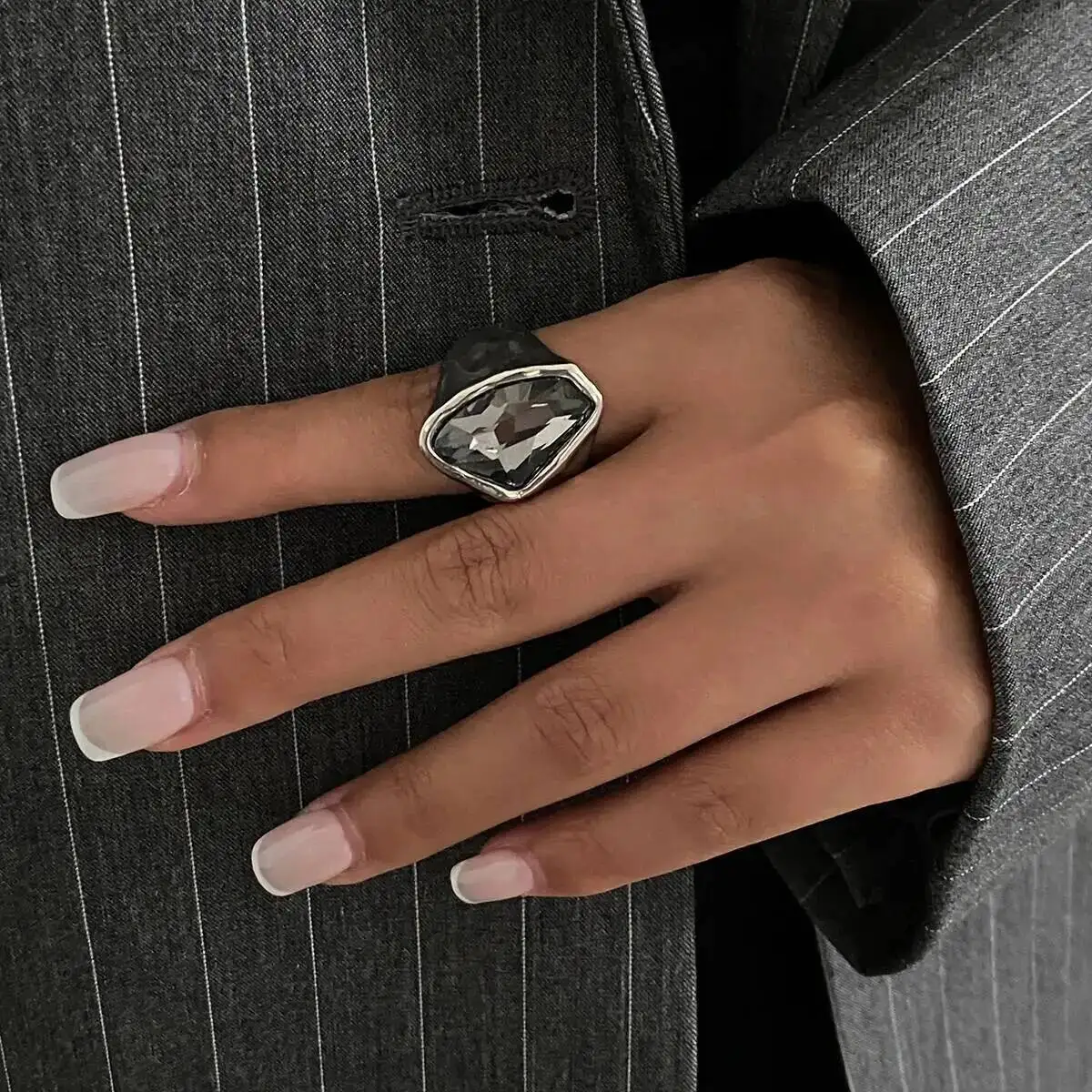 الكورية رائعة الاكريليك حجر الراين حلقة مفتوحة للنساء موضة الهندسة قابل للتعديل المفصل الدائري مجوهرات الحفلات الإكسسوار #2