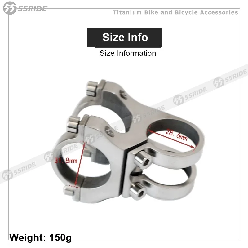 55RIDE Titanium TC4 CNC Bike Stem 31.8mm, MTB Handlebar Stem, 28.6mm Steerer, 150g Ultra-Light Hollow Stem for Downhill Trail