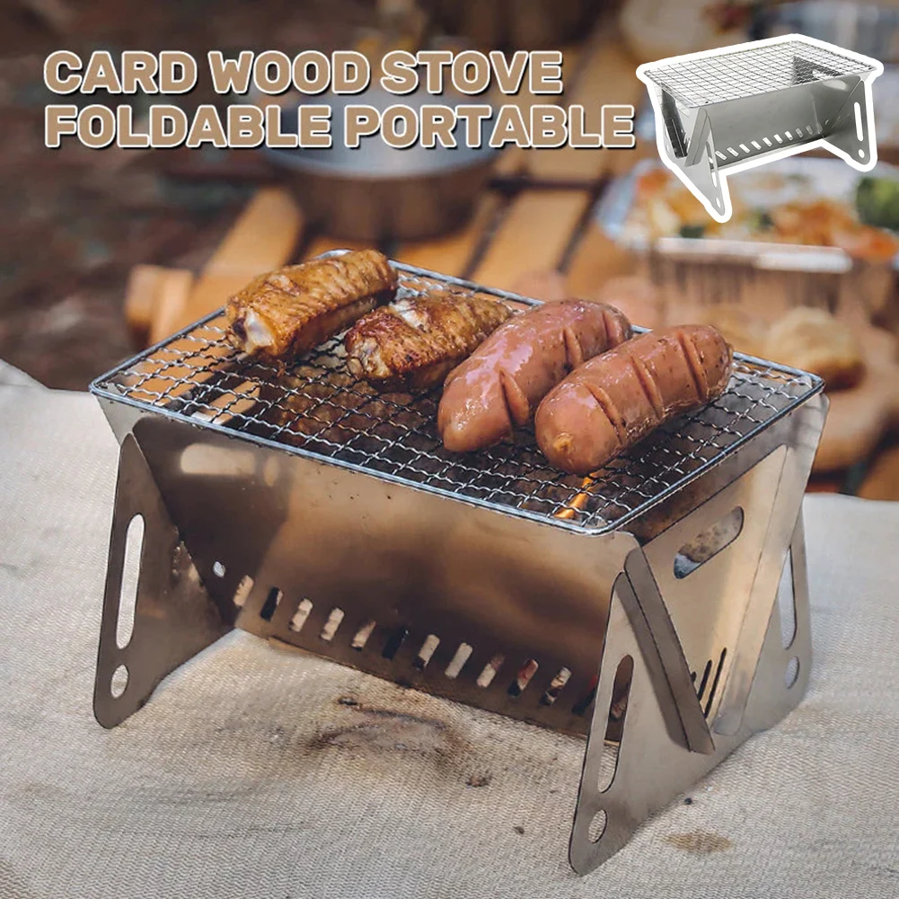 Portable Folding Barbecue Grill Heating Stoves Multifunction Camping BBQ Grill Rack Net Firewood Stove Stainless steel BBQ Grill