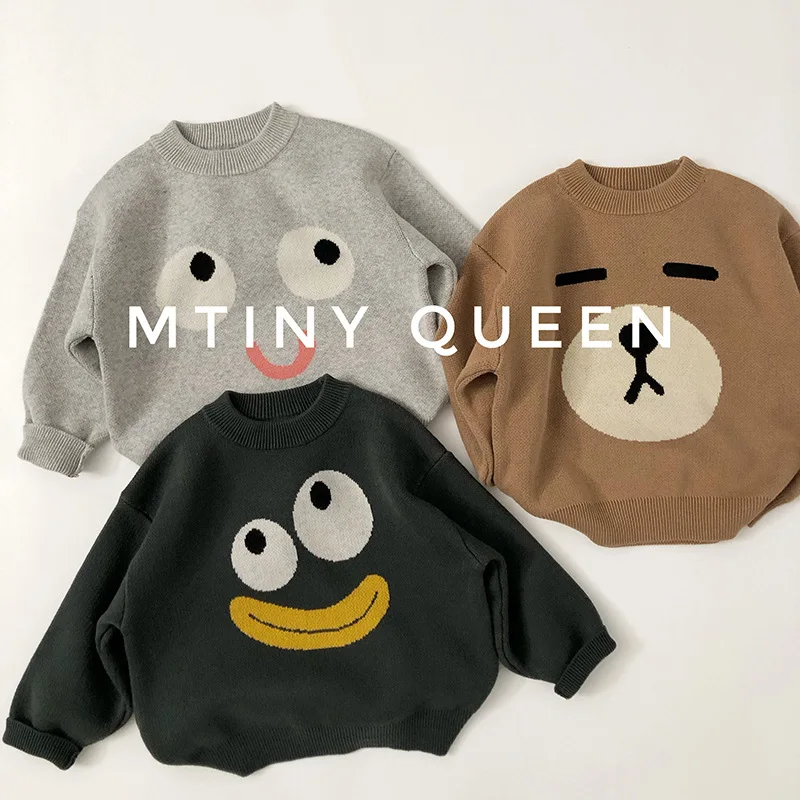 

2025 Autumn New Children Sweater Cute Cartoon Pattern Boys Knitted Pullover Cotton Toddler Girls Casual Knitwear Kids Clothes