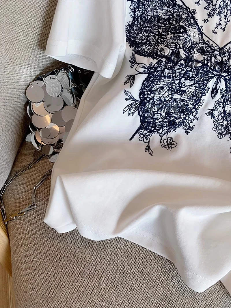 American Retro  Intarsia ort Sve T-irt Men's Women's Summer Casual Loose Top Design Sensation Visceral Spirit