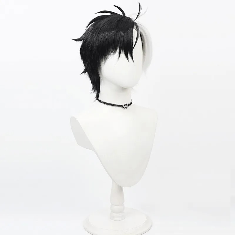 Wind Breaker Haruka Sakura Cosplay Wig Black White Short Heat Resistant Hair Halloween Costume Party Role Play Wigs +Wig Cap