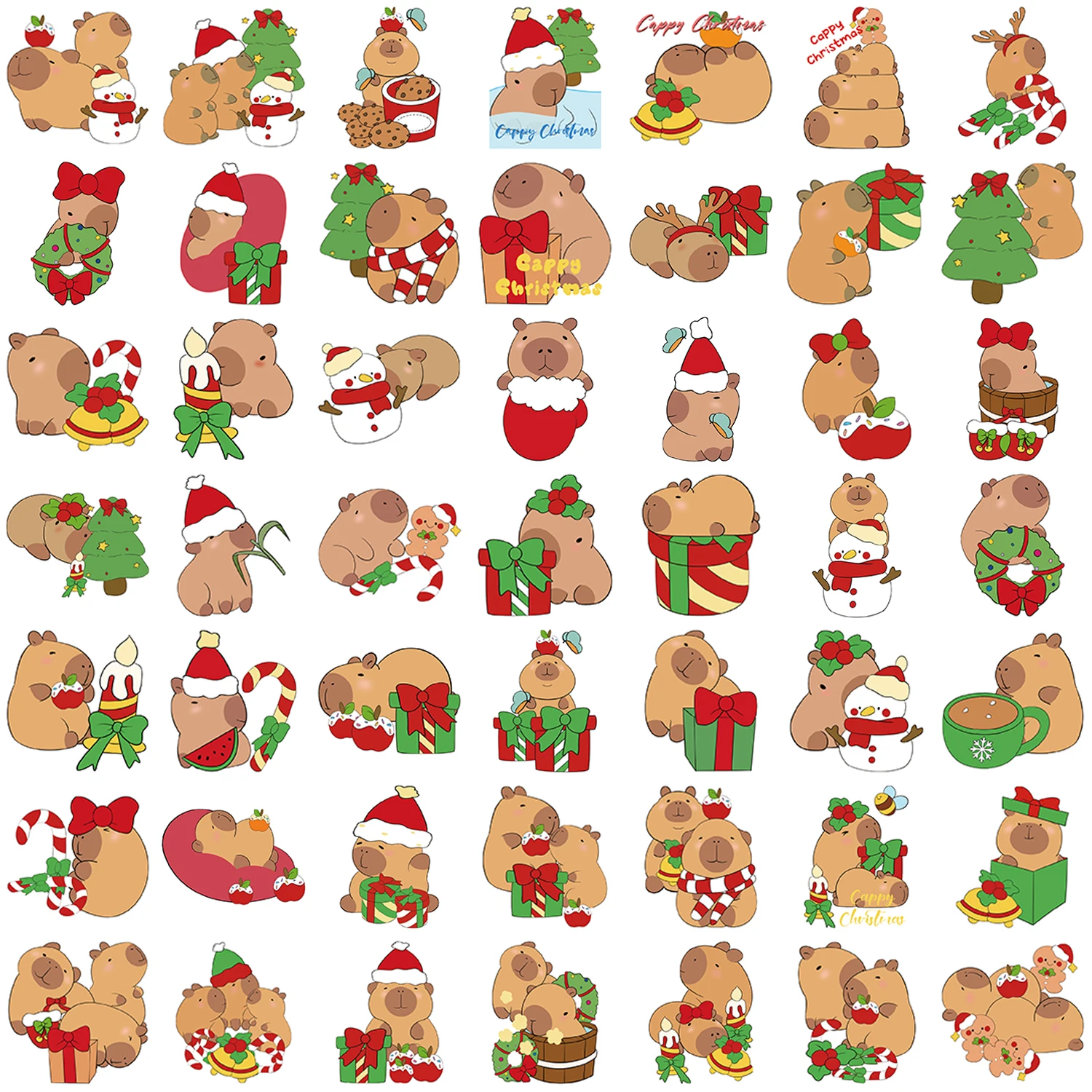 50PCS Christmas Capybaras Stickers Cartoon Cute Decals Toy Stationery Guitar Phone Bicycle Laptop Luggage Car Graffiti Sticker