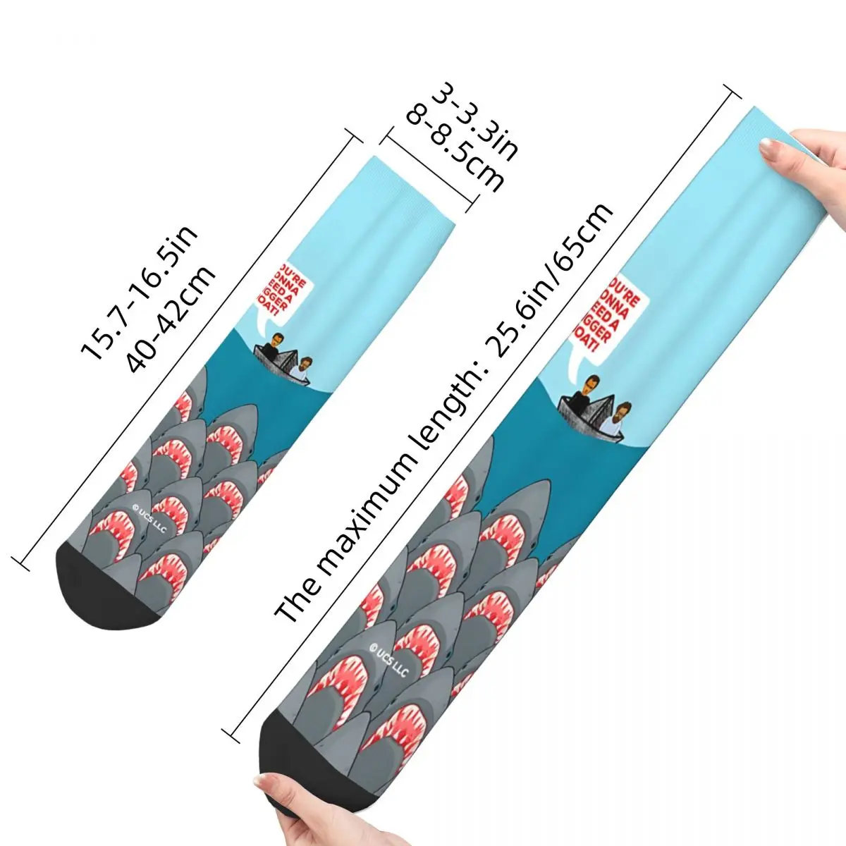 Funny Crazy Sock for Men Jaws Movie Sharks Hip Hop Harajuku Shark in The Deep Sea Happy Quality Boys Crew compression Sock