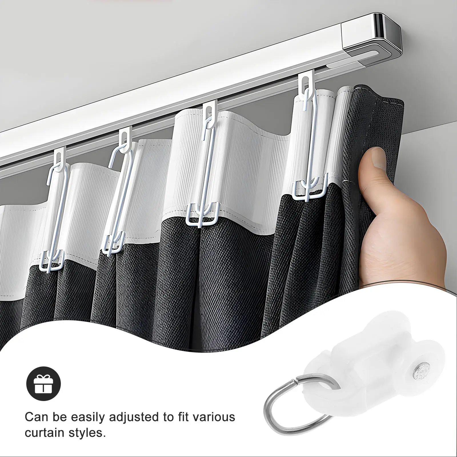 50 PCS Silent Hook Pulley Curtains Rail Fittings Adjustable Gliders for Track Gliding Roller Hooks Wheel Mute Accessories