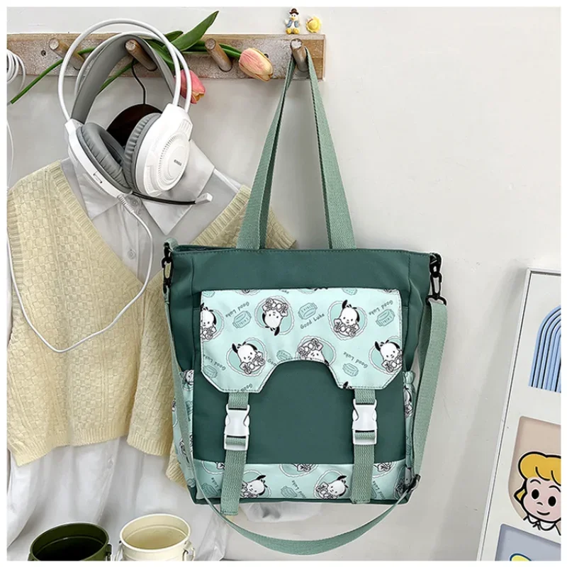 Sanrio kulomi dos desenhos animados bonito ombro crossbody bolsa de lona pacha cão estudante grande capacidade leve sacola escola