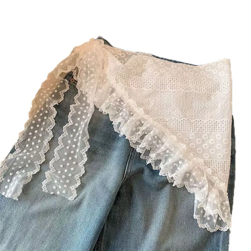 Multipurpose Lace Head Scarf Embroidered Floral Pattern Lightweight Triangle Shawl Crochet Trim Retro Lace Trim Hair Band