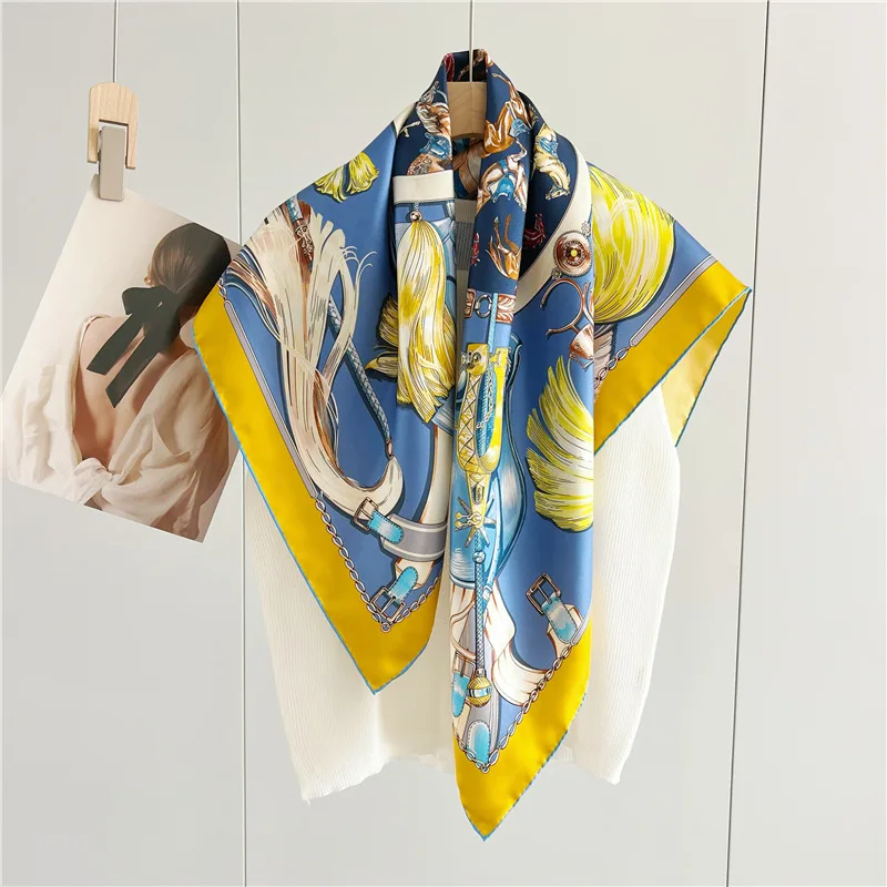 

Twill 100% Pure Silk Square Scarves for Women Real Silk Bandana Silk Headscarf Paréos Print Kerchief Beach Neckscarf
