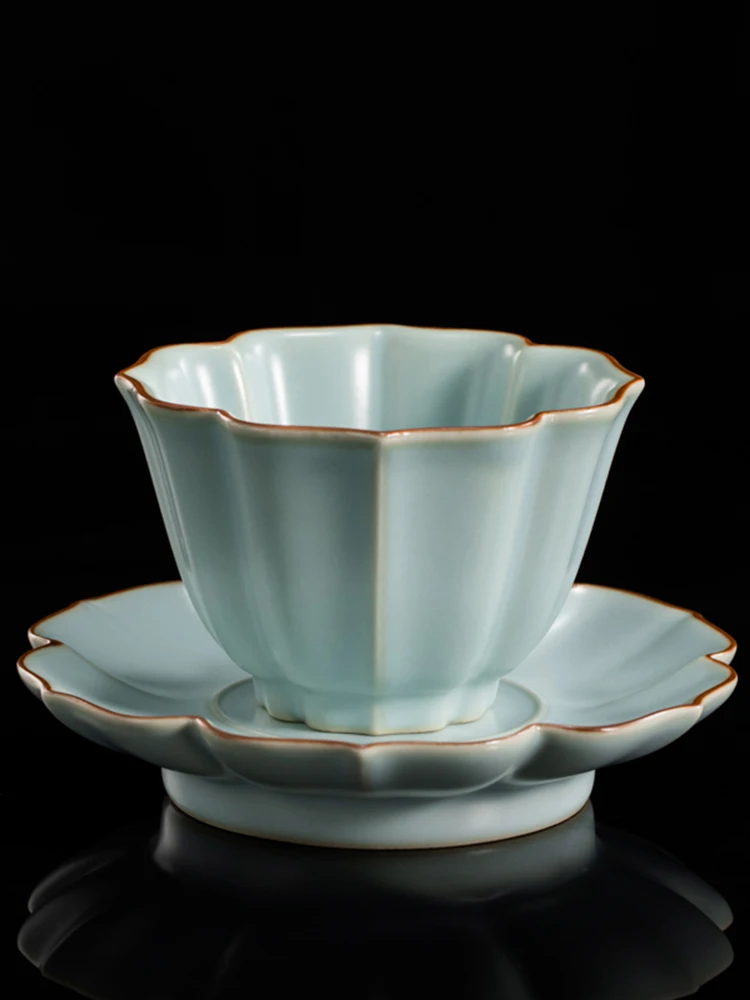 Chinese Ceramics Plum Blossom Tea Cup with Coaster Gongfu Tea Accessories Handmade Dehua Ceramic Tea Set Floral Design