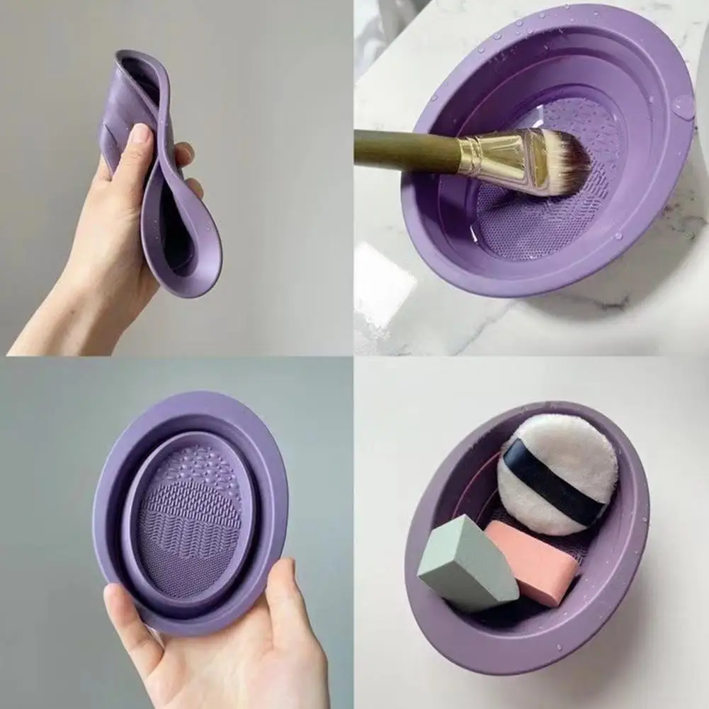 Folding Scrub Bowl Shape Brush Cleaner Foldable Silicone Makeup Brush Mat Efficient Environmentally Easy to Use Tool for Area