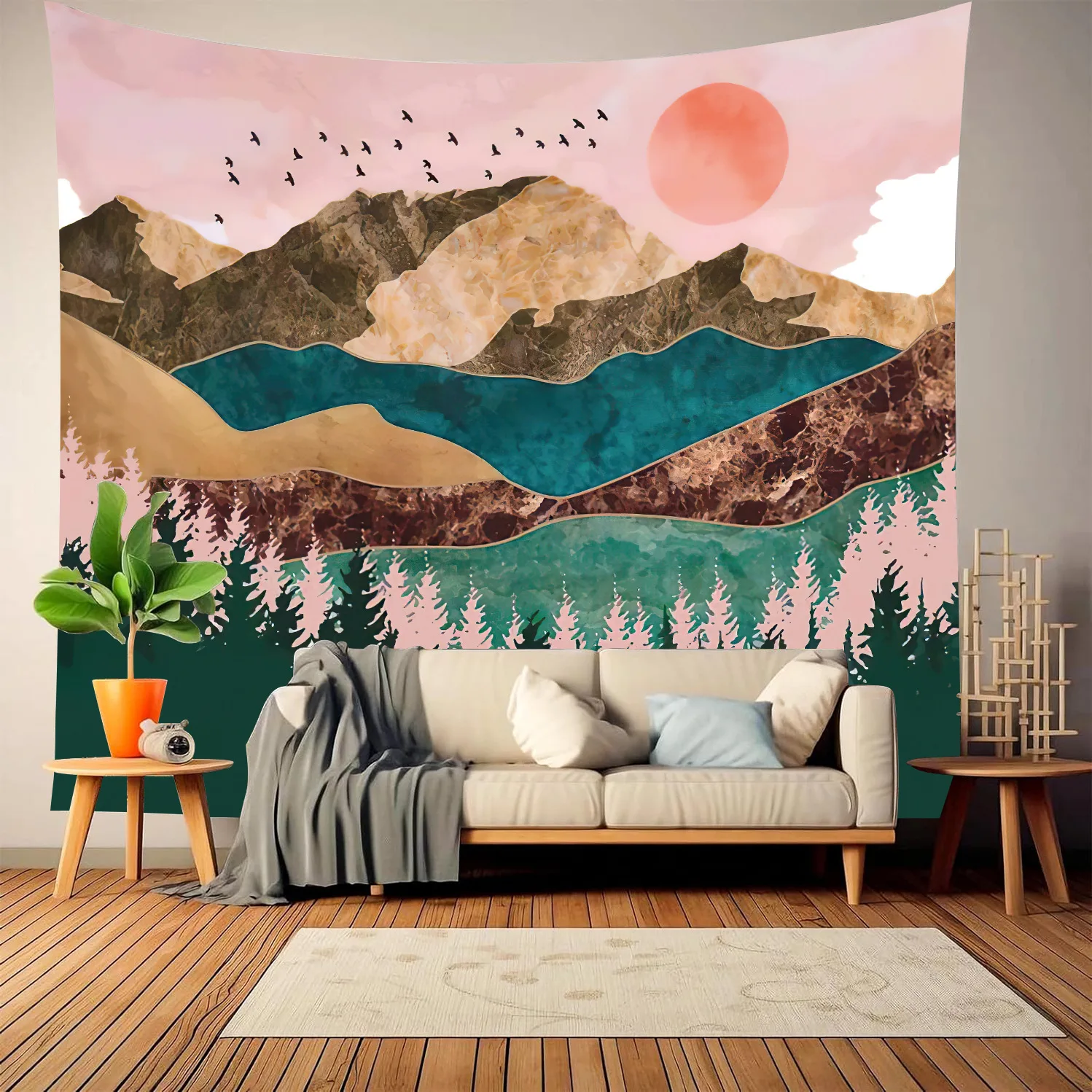 

Landscap Abstract Sunset Mountain Tapestry Wall Hanging Forest Tye Dye Larg Living Room Decor Art Posters Dorm 3D Wallpapers