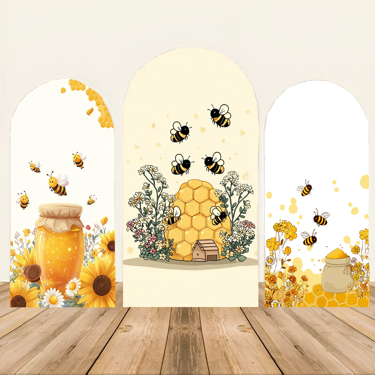 Ape Primo Compleanno Arco Sfondo Copertura Bambini Baby Shower Decorazione Forniture per feste Girasole Miele Ape Pannelli murali ad arco su 2 lati