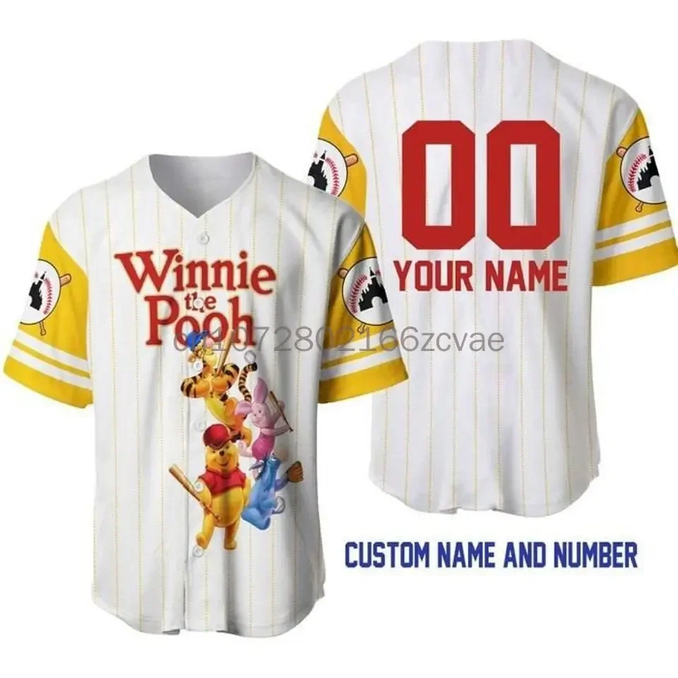 Camiseta de béisbol de Disney Winnie the Pooh Eeyore, traje de la temporada de béisbol de Mickey y amigos para fanáticos del béisbol, camiseta de béisbol de Disney