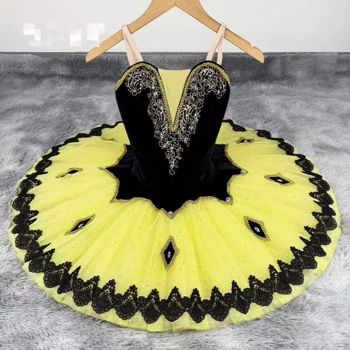 Women Black Yellow Professional Ballet Tutu Dress Girls Children Adults Stage Performance Competition Dance Halloween Costume