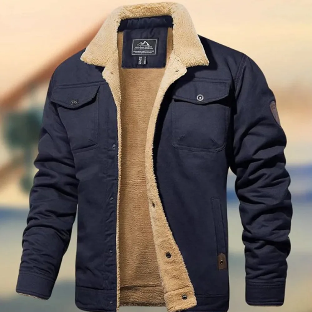 New Men's Jackets In Autumn And Winter, Plush Cotton Work Clothes Solid Color Warmth Casual Jackets Men's Leather Jacket