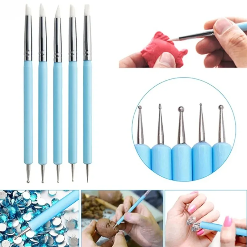 5Pcs/set Silicone Clay Sculpting Tools For Brush Modeling Dotting Nail Art Pottery Clays Tool DIY Carving Ceramics Sculpture