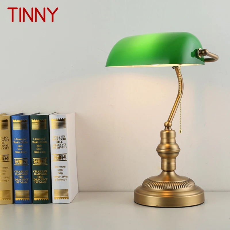 

TINNY Classical Retro Table Lamp Creative Design Pull Switch LED Glass Desk Light Fashion Decor for Home Study Office Bedroom