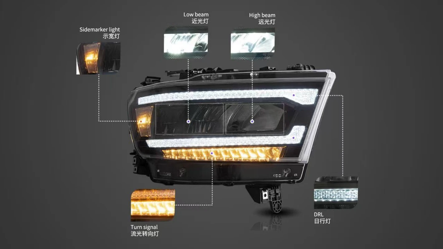 For Dodge RAM 1500 2019-UP Hedalamp Full LED DRL Front Headlights With Sequential Yellow Turn Signal Car Assembly