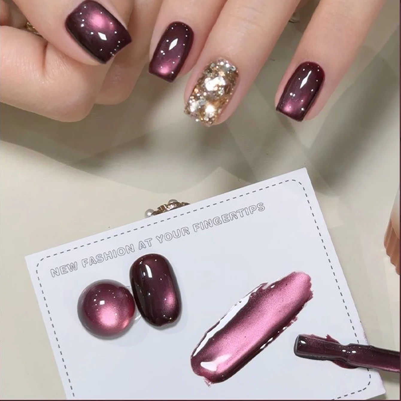 10ML 1PCS Viola Rosso Cat Eye Magnete Gel Smalto per unghie Unghie nere Perlina di vetro Autunno Inverno Unghie viola Unghie con punta francese