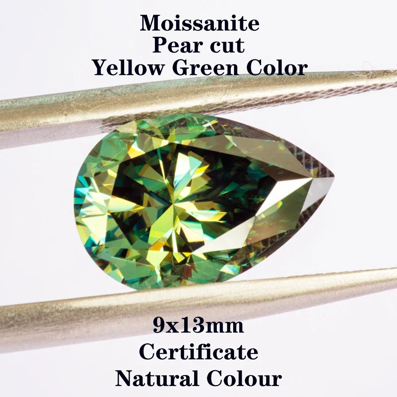 Moissanite Stone Pear Cut Yellow Green Natural Color for Charms Jewelry Make DIY Ring Necklace Earrings Materials Certificate