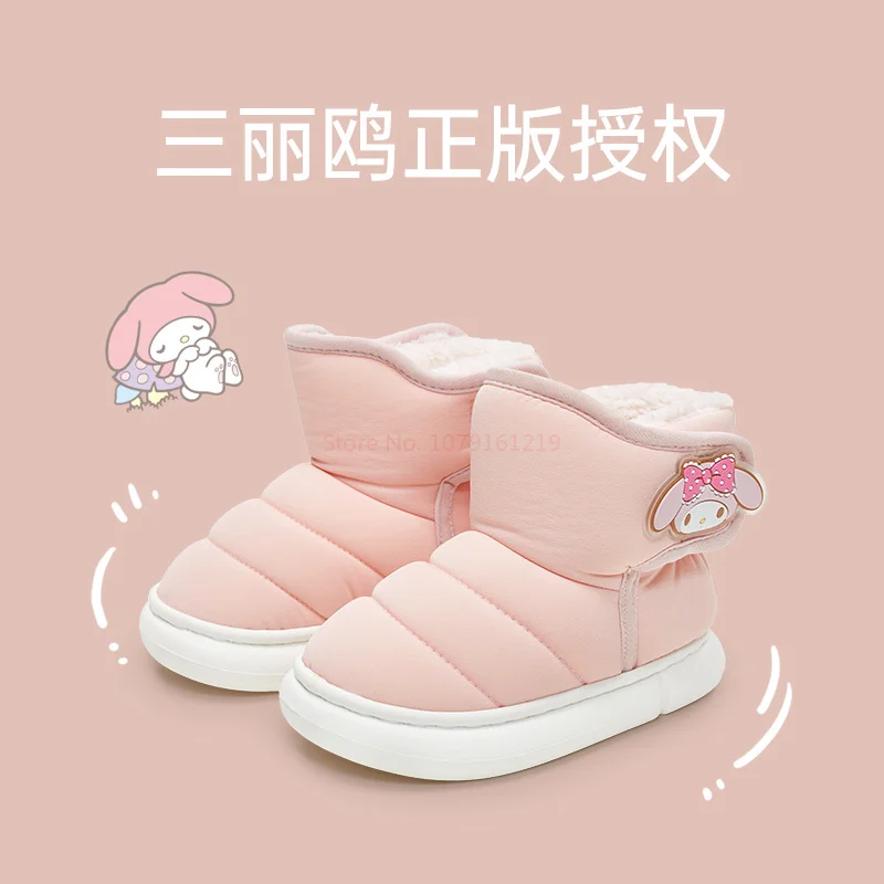 Cute Hello kittyed Autumn And Winter Cotton Shoes Kawaii Anime Sanrio Cinnamoroll Kuromi My Melody Velvet Warm Snow Boots Toys