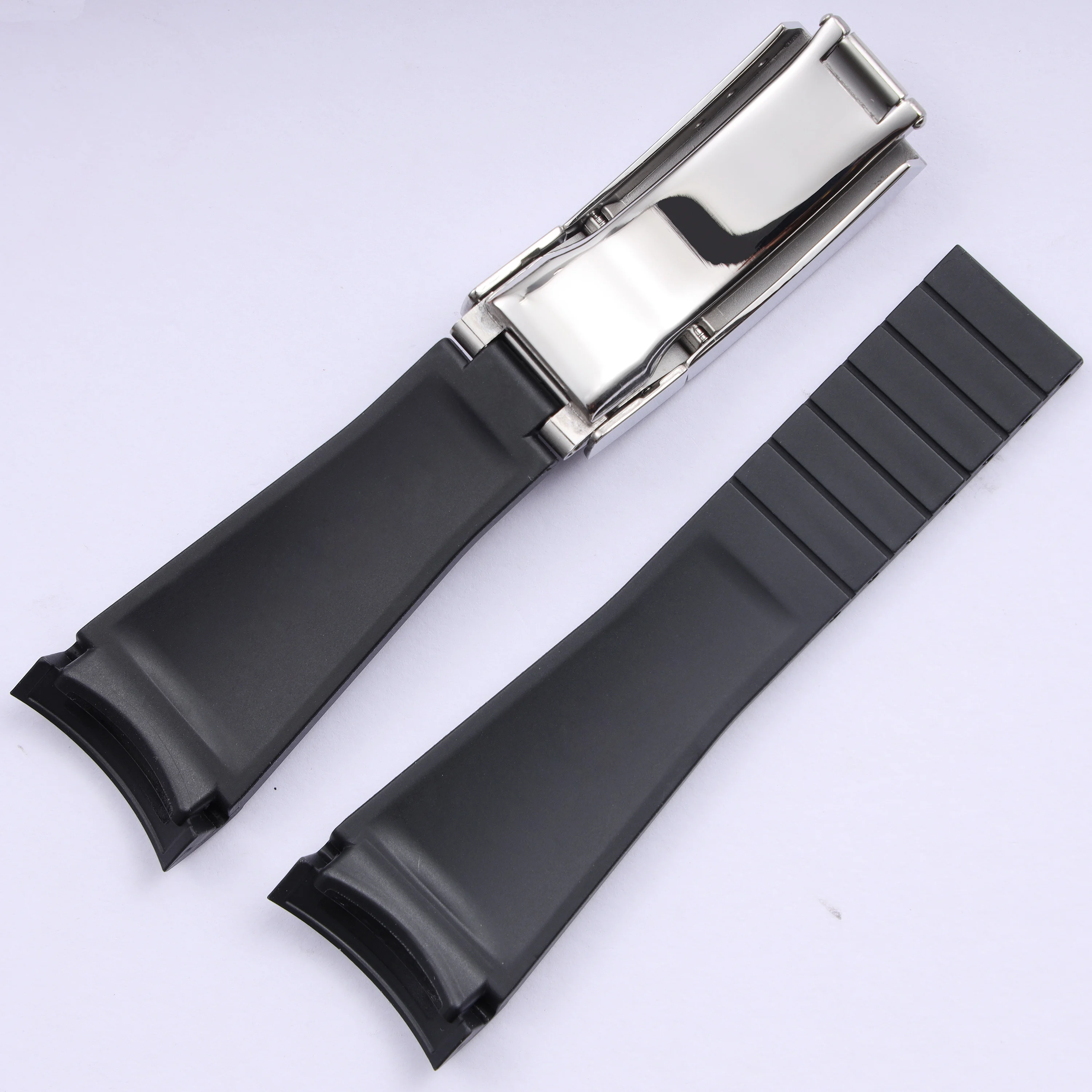 22mm Curved End Soft Nature Rubber Watchband For Rolex Strap For 126600 Sea Dweller Wristband For Seiko Fold Buckle Accessories