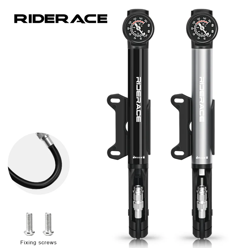 RIDERACE Bicycle Pump With Gauge High-pressure Portable Hand Tire Air Inflator Bike Air Shock Pump Schrader Presta Valve AV FV