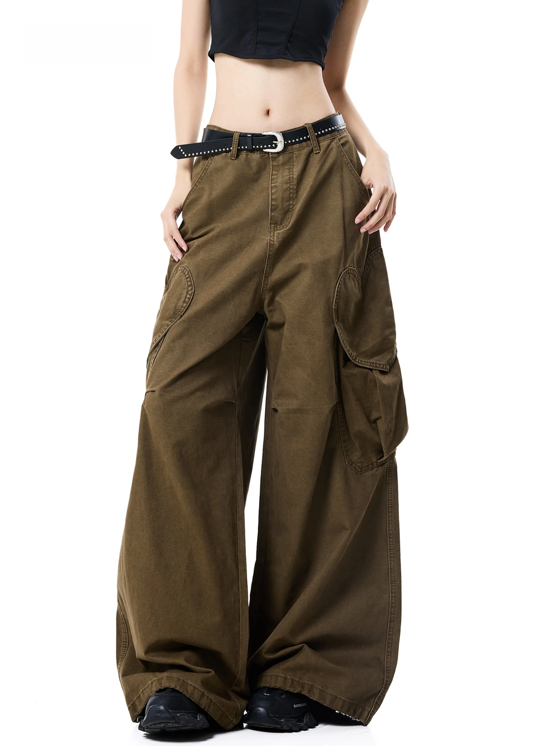 American Retro Workwear Jeans High Waist Wide Leg Floor-Length Multi-Pocket Slimming Casual Pants for Women Autumn 2026