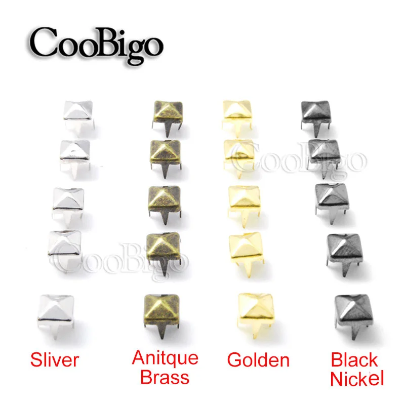 50pcs 4 Claw Metal Rivets Studs Pyramid Rivet Nailheads Spike Square Punk Rock Leathercraft DIY Clothes Shoes Bag Accessory 5mm