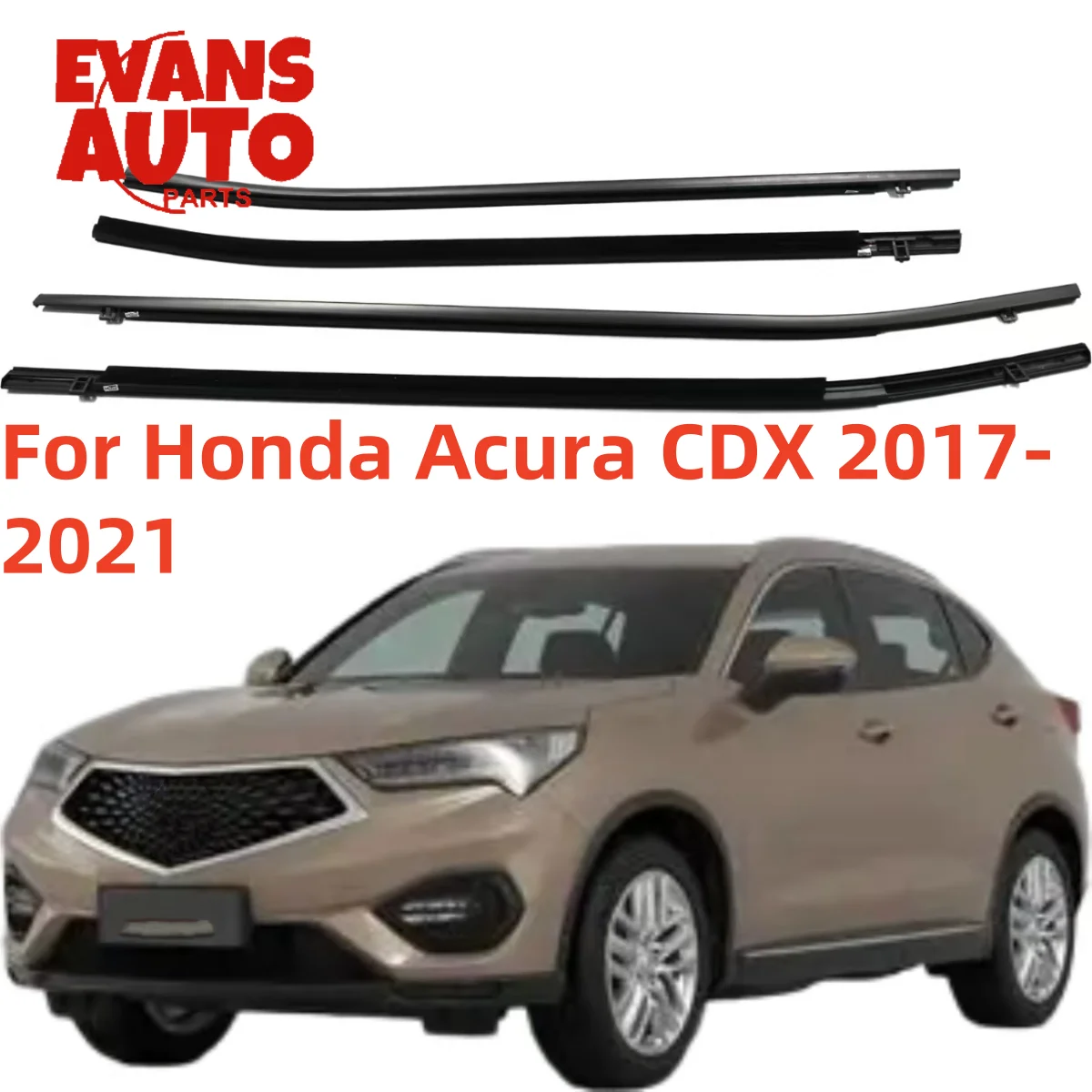 4Pcs Car Window Weatherstrip Black For Honda Acura CDX 2017-2021 72450-TRN-H01 72410-TRN-H01 72950-TRN-H01 72910-TRN-H01